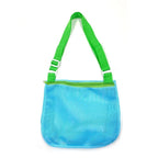 Perfecsy mesh beach toy bag with seashell design, ideal for kids' sand toys, pool accessories, and swimming gear.