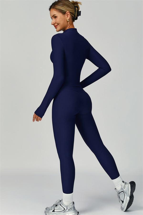 Fitglutes Activewear 3-piece set with sports bra, jacket, and leggings for workout and gym activities.