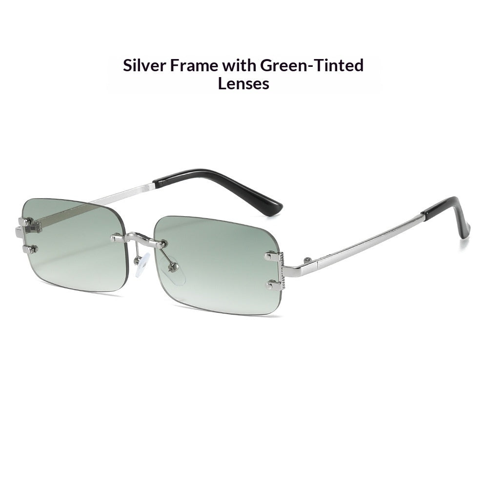 Elegant frameless rimless sunglasses from Plush Fashion Hub featuring a western style design, shown on a neutral background.
