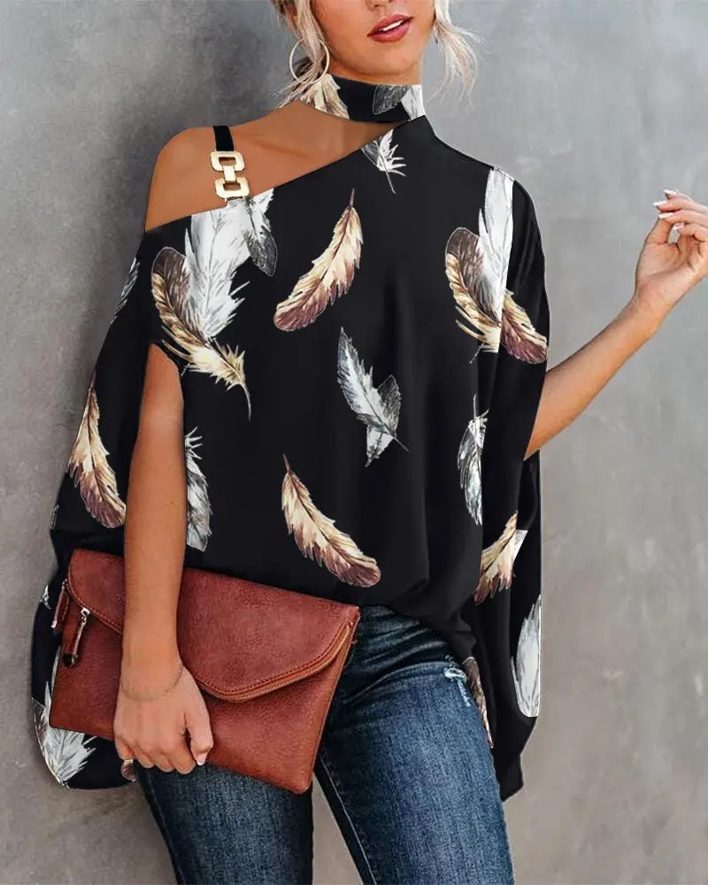 Women's V-neck printed off-shoulder vest top in various floral and abstract designs, casualwear from Plush Fashion Hub.