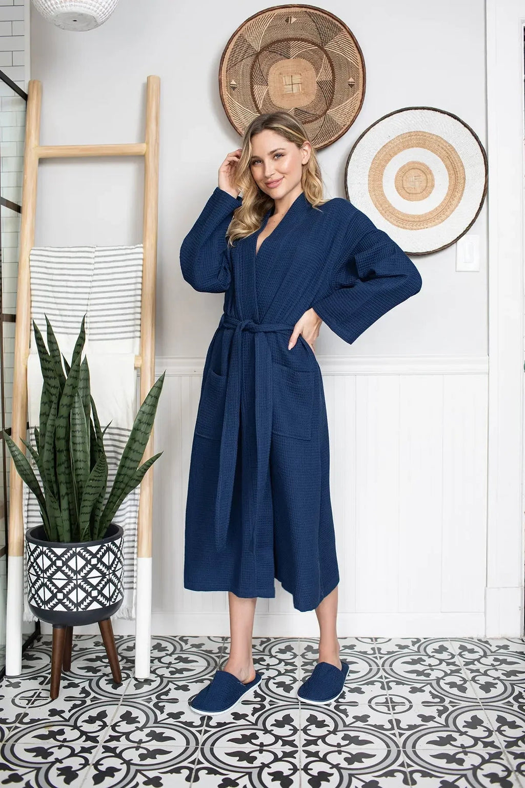 Lightweight plush women's waffle robe from Plush Fashion Hub, featuring quick-dry spa comfort and casual lounging style.