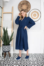 Lightweight plush women's waffle robe from Plush Fashion Hub, featuring quick-dry spa comfort and casual lounging style.
