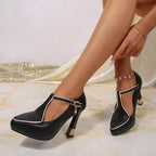 Point toe flare heels pumps from Trendsi featuring sleek design and stiletto heel, perfect for stylish formal or evening wear.