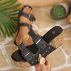 Open toe wedge sandals by Shopimist featuring a stylish design with a comfortable heel and natural-toned straps.