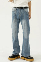 Raw hem denim jeans with pockets from Trendsi, showing the distressed raw edge hem and classic five-pocket design.