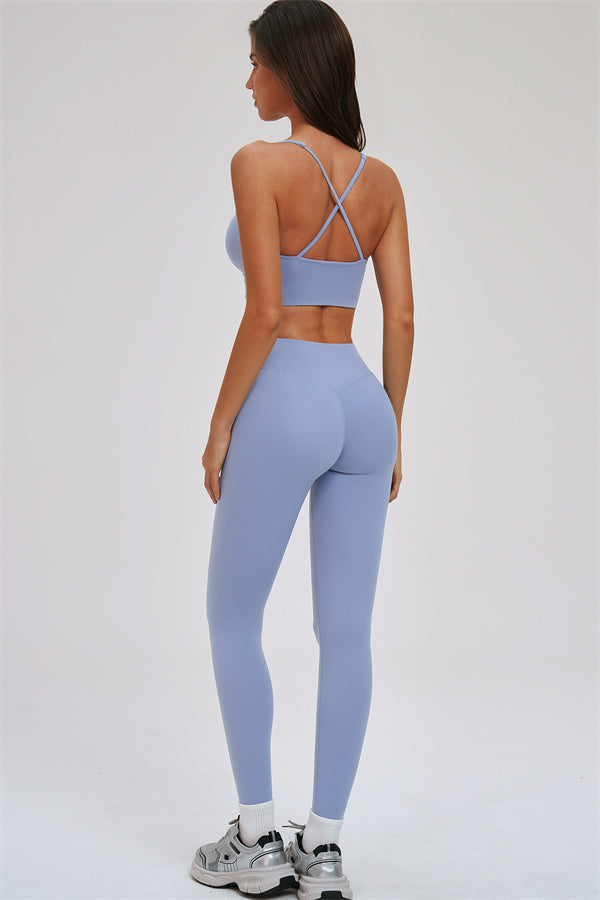 Kinetic cross back sports bra and leggings set by Fitglutes Activewear, designed for gym workouts and active fitness routines.