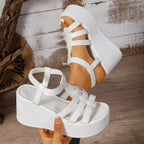 Open toe wedge sandals by Shopimist featuring a stylish design with a comfortable heel and natural leather straps.