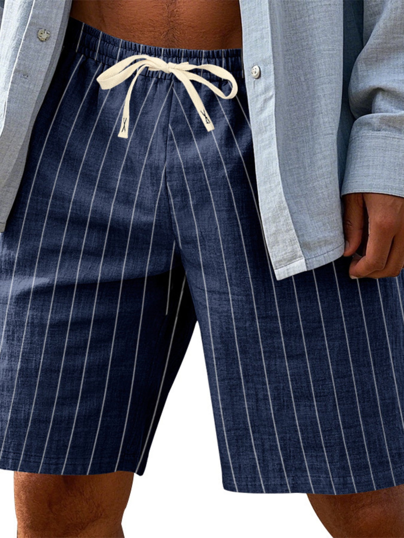 Men's full size striped drawstring casual shorts by Trendsi, featuring a relaxed fit and comfortable waistband.