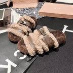 Fuzzy plush slippers with buckle accent by Simply Love, featuring soft, cozy material and stylish design for comfortable indoor wear.