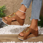 Shopimist open toe wedge sandals with cork platform and ankle strap, stylish summer footwear for women.