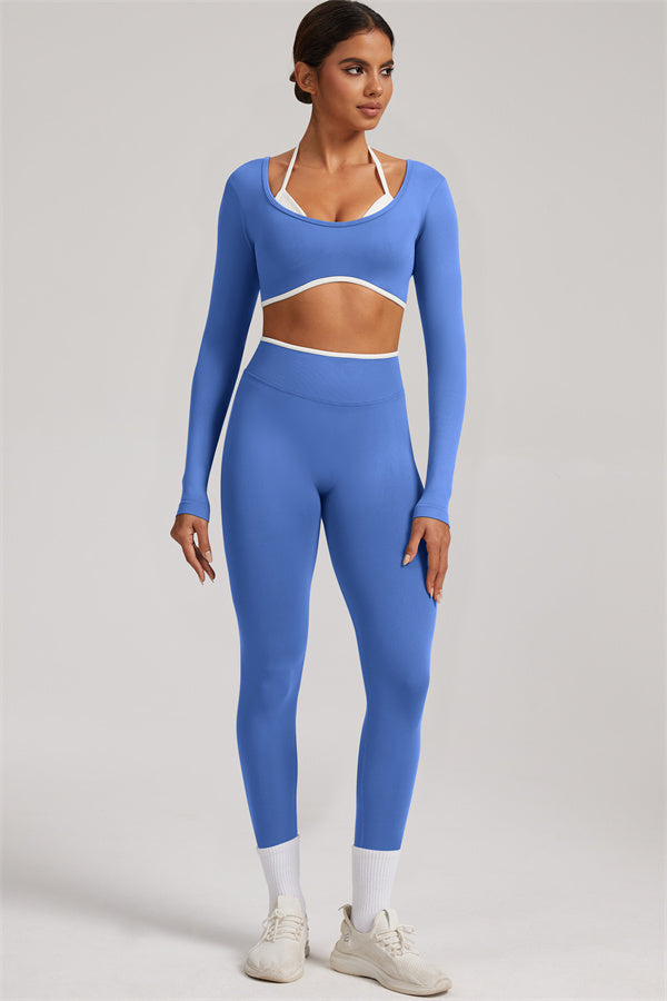 Fitglutes Activewear long sleeve crop top and leggings 2-piece set, stylish gymwear for workout and active lifestyle.