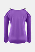 Sequin V-neck cold shoulder top from Trendsi featuring shimmering sequins and stylish cold shoulder design.