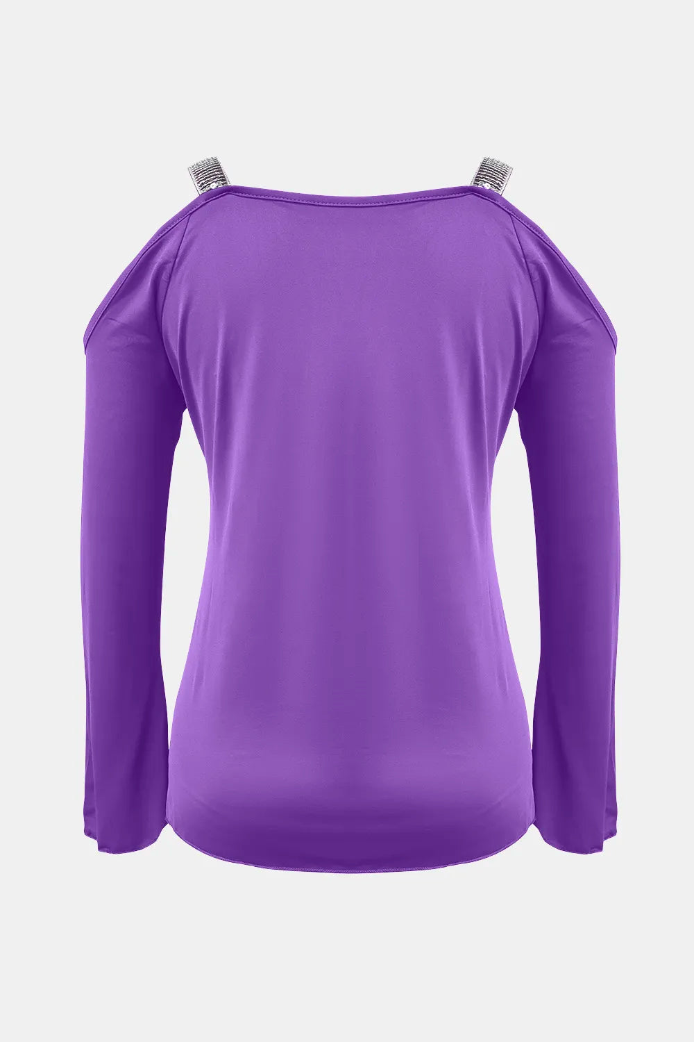 Sequin V-neck cold shoulder top from Trendsi featuring shimmering sequins and stylish cold shoulder design.