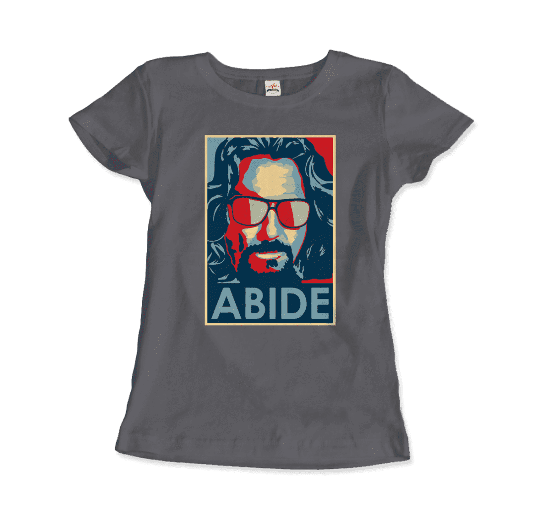 Big Lebowski Abide Hope style T-shirt featuring artwork from the film, showcasing a graphic design with cinema-inspired elements.
