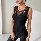 Black ribbed vest T-shirt top with rhinestone embellishments, casualwear from Plush Fashion Hub.