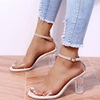 Women's faux leather block heel ankle strap sandals by Trendsi, featuring a chic design and comfortable fit.