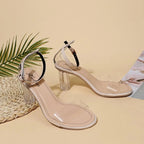 Women's faux leather block heel ankle strap sandals by Trendsi, featuring a chic design and comfortable fit.