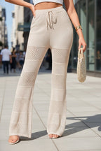 Boho crochet knit beach cover-up pants in casualwear style, featuring a relaxed fit and intricate crochet details by Plush Fashion Hub.