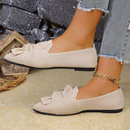 Elegant bow-embellished pointed toe flat slip-on shoes by Trendsi, featuring a stylish design and comfortable fit.