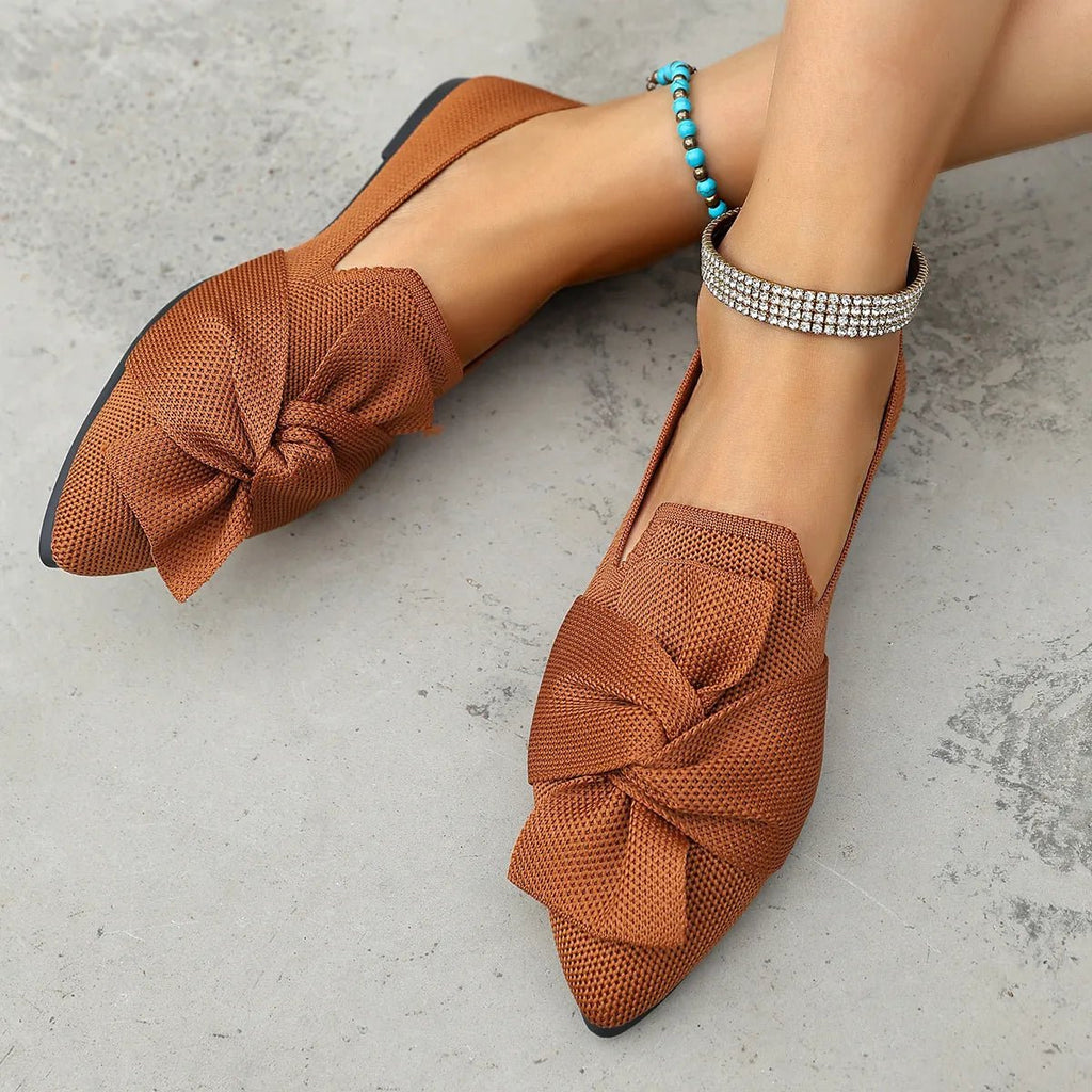 Elegant Trendsi pointed toe flat slip-on shoes with bow embellishment, stylish and comfortable for casual or dressy wear.