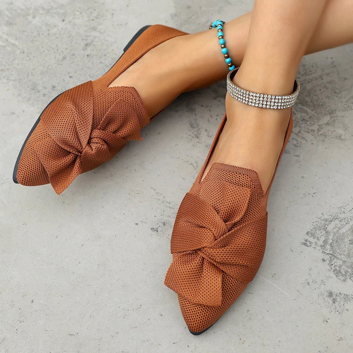 Elegant Trendsi pointed toe flat slip-on shoes with bow embellishment, stylish and comfortable for casual or dressy wear.