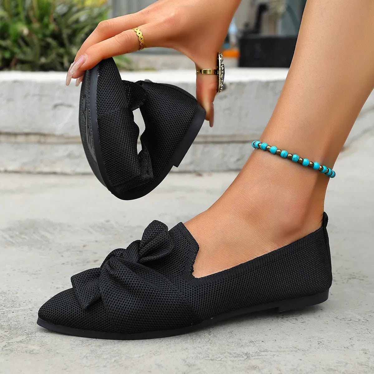 Elegant Trendsi pointed toe flat slip-on shoes with bow embellishment, perfect for stylish, comfortable everyday wear.