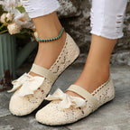 Women's chic round toe slip-on flats with bow detail, breathable mesh upper, comfortable shoe by Trendsi.