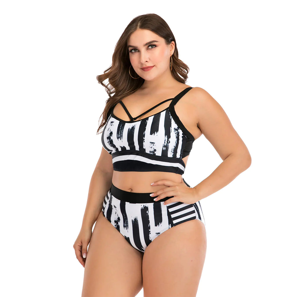 Plus size women's sexy bikini swimwear by Trendy Attic, featuring a stylish, colorful plus size swimsuit for beach or pool.