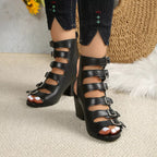 Women's buckle block heel sandals from Trendsi, featuring a stylish mid-heel design and comfortable dress shoe style.