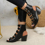 Women's buckle block heel sandals with comfortable mid-heel design, stylish dress shoes from Trendsi.