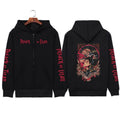 Unisex printed zipper sweater hoodie coat from FitiqueFit, featuring streetwear style with bold graphic design and front zipper closure.