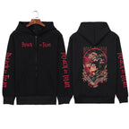 Unisex printed zipper sweater hoodie coat from FitiqueFit, featuring streetwear style with bold graphic design and front zipper closure.