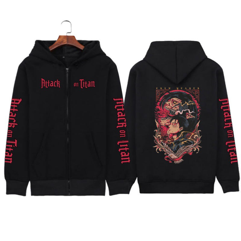 Unisex printed zipper sweater hoodie coat from FitiqueFit, featuring streetwear style with bold graphic design and front zipper closure.