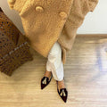 Women's suede pointed toe tassel flats with low heel, casual footwear by Plush Fashion Hub, featuring a shallow mouth design.