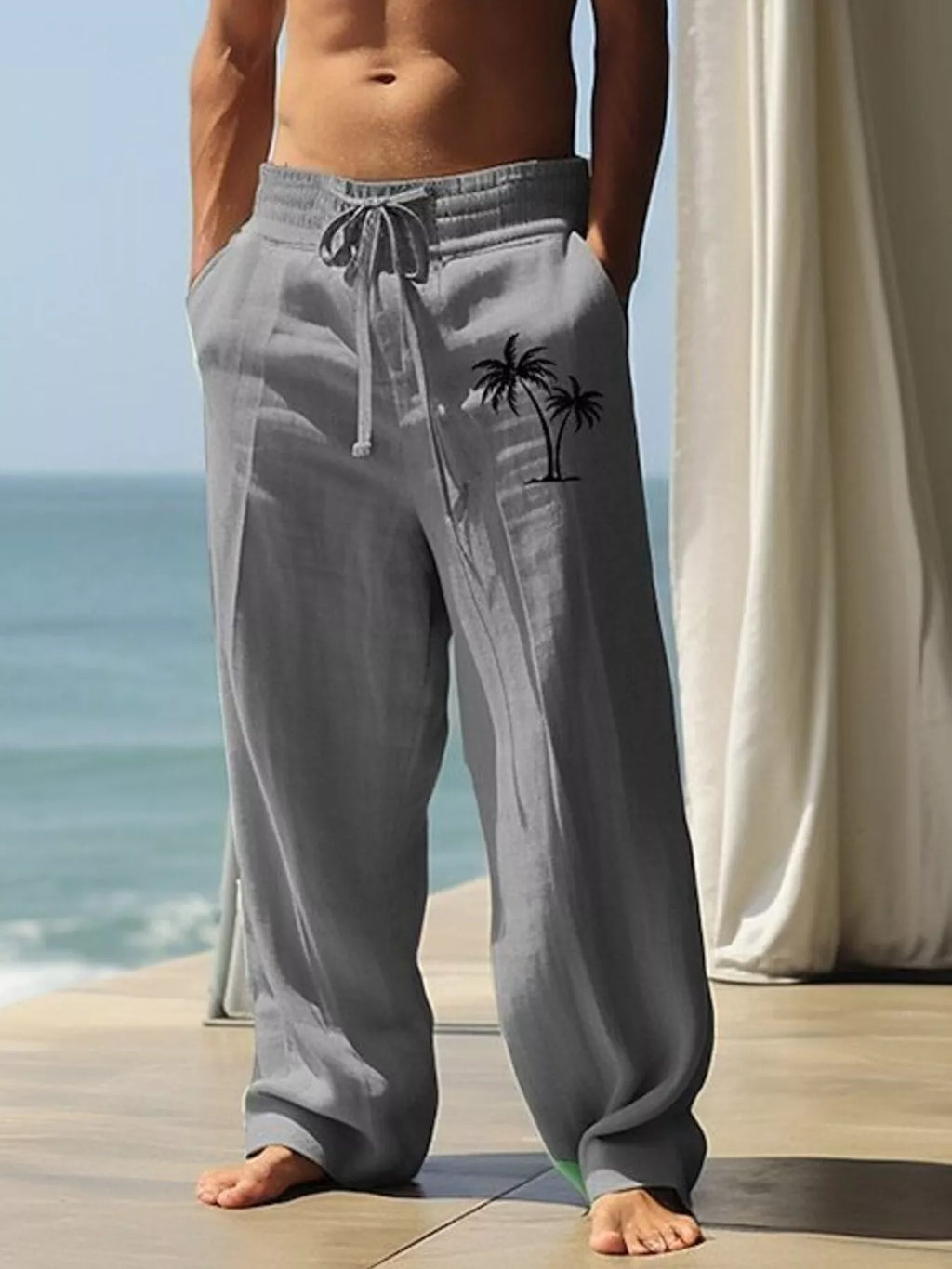 Men's full size palm tree wide leg pants set by Shopimist featuring a relaxed fit and tropical print, perfect for casual summer wear.