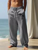 Men's full size palm tree wide leg pants set by Shopimist featuring a relaxed fit and tropical print, perfect for casual summer wear.