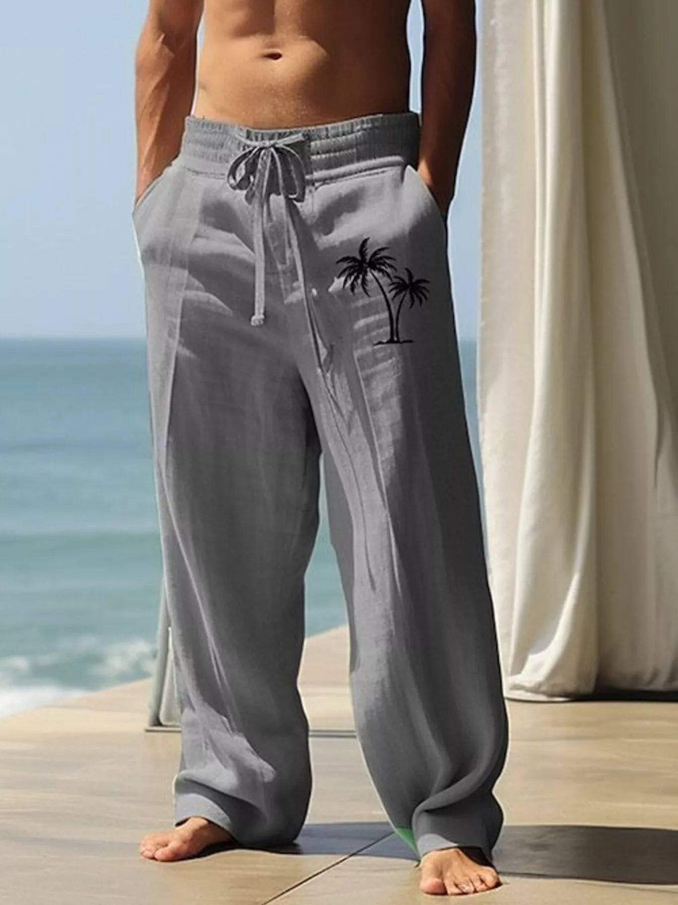 Men's full size palm tree wide leg pants set by Shopimist featuring a relaxed fit and tropical print, perfect for casual summer wear.
