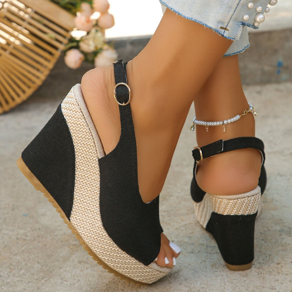 Women's open toe high wedge sandals by Trendsi, stylish summer shoes with comfortable heel and chic design.