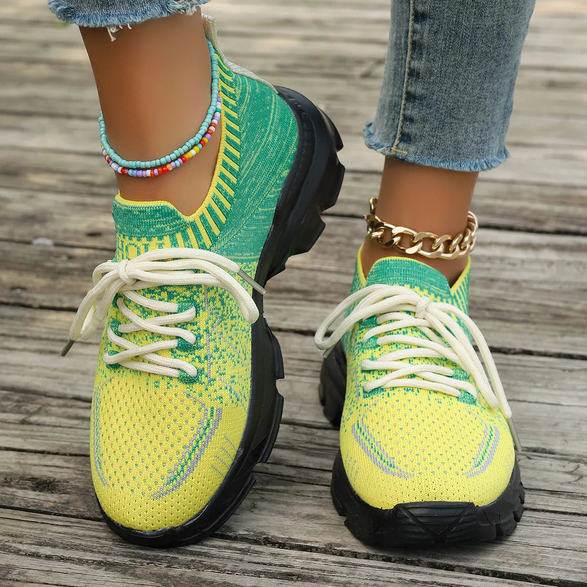 Plush Fashion Hub round toe lace-up sneakers with white soles and stylish design, ideal for casual wear.