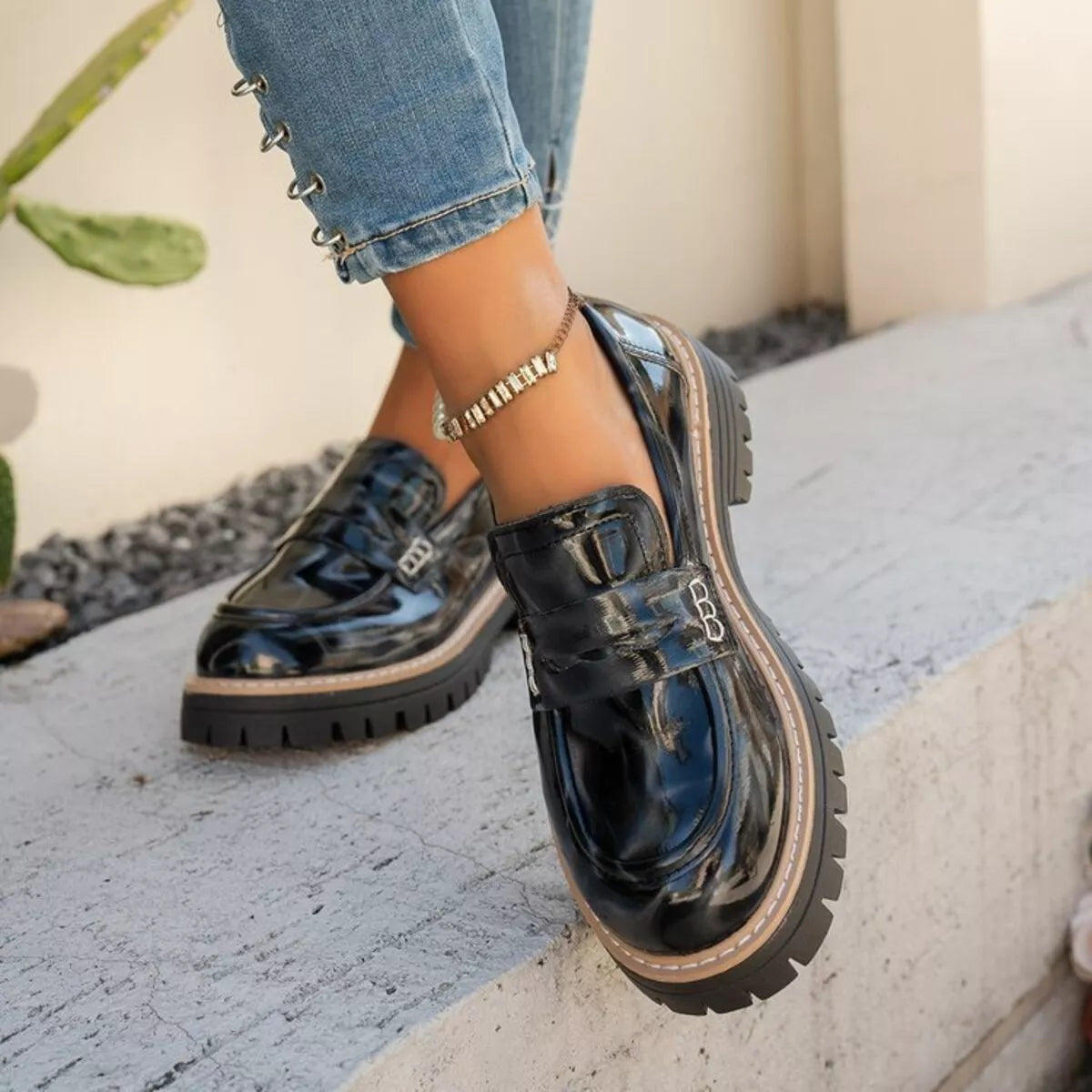 Round toe platform loafers by Shopimist featuring a sleek design and comfortable sole, perfect for casual or dressy occasions.
