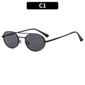 Retro oval dual-beam metal sunglasses with UV protection featuring sleek metal frames and tinted lenses.