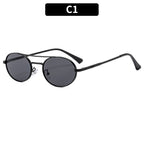 Retro oval dual-beam metal sunglasses with UV protection featuring sleek metal frames and tinted lenses.