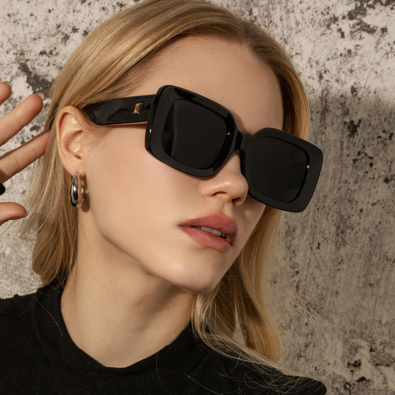 Retro square large frame sunglasses by FitiqueFit, stylish eye wear with bold square lenses and thick black frames.