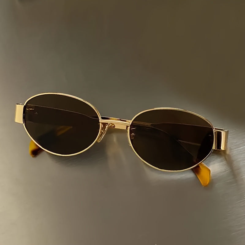 Vintage oval sunglasses by FitiqueFit with light luxury gold and silver frames, stylish eye wear for a sophisticated look.