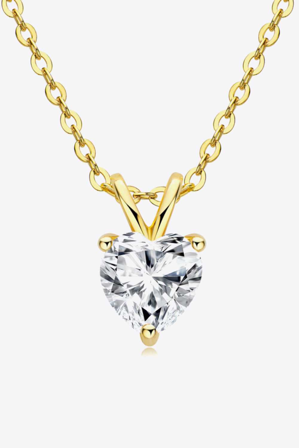 Heart-shaped moissanite pendant necklace with 1 carat stone, featuring a delicate chain and elegant design.