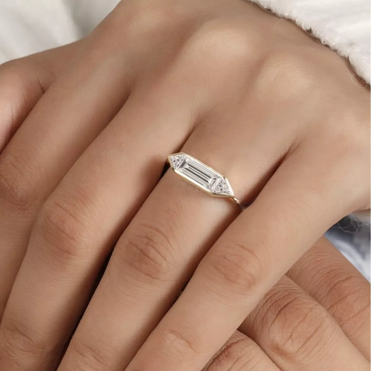 Sterling silver ring with 1 carat moissanite gemstone, showcasing a sparkling, elegant design.