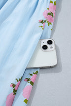 Plus size Lucy Print scalloped trim maxi dress by Threaded Pear, featuring vibrant floral patterns and flowing fabric.