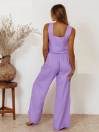 Square neck sleeveless top and pants set from Shopimist, featuring a coordinated stylish outfit in a modern design.