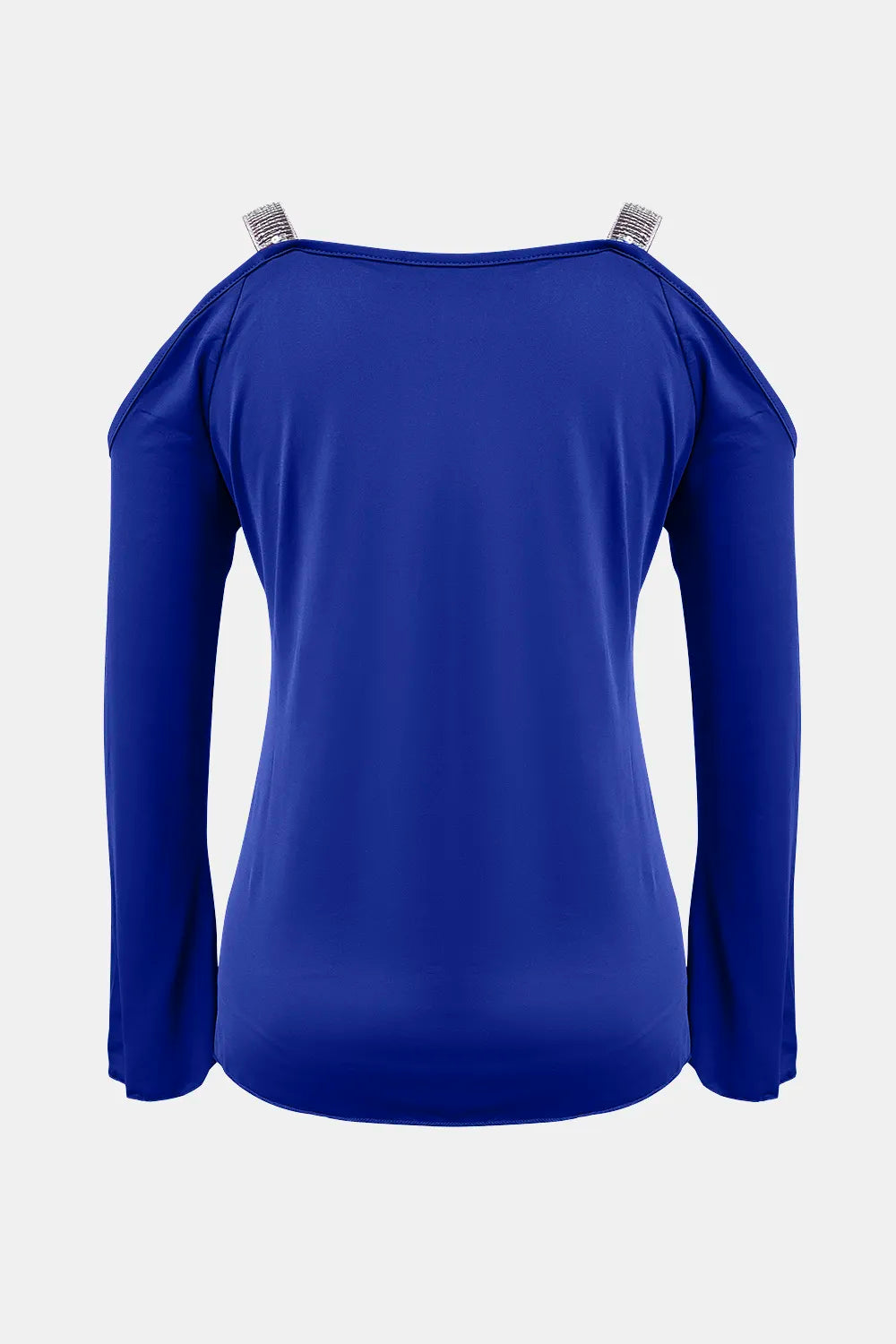 Sequin V-neck cold shoulder top by Trendsi featuring shimmering sequins, V-neckline, and cold shoulder design, stylish and trendy.