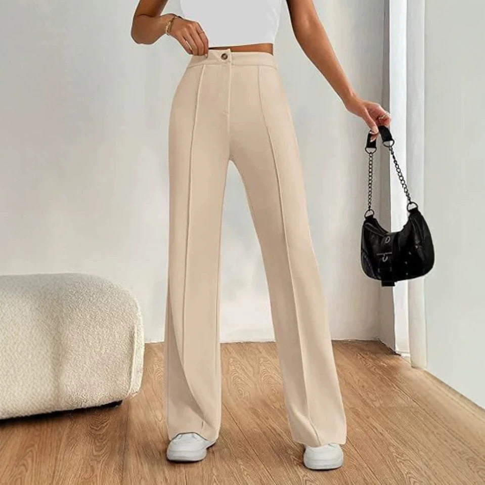 Women's high-waisted straight flare pants with stitching detail from FitiqueFit, casualwear style, shown on a model.